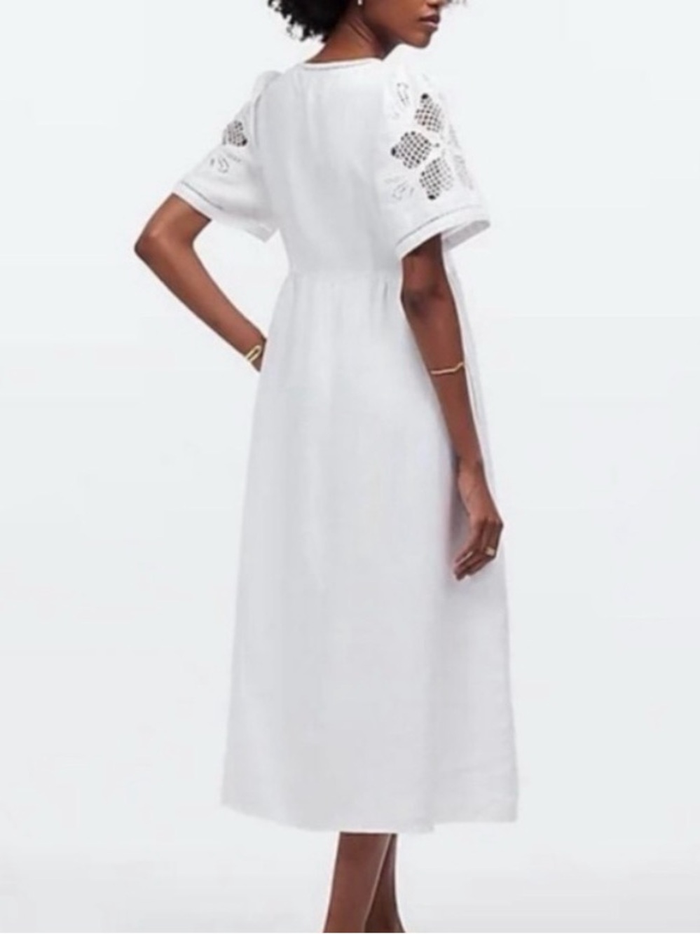 Madewell White Button-Front Eyelet-Sleeve Midi Dress - Picture 3 of 8